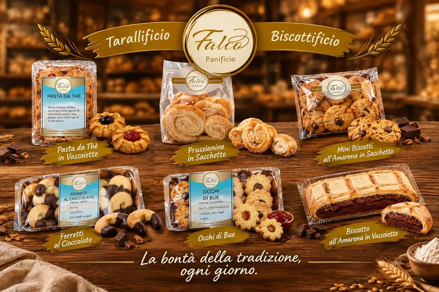 Biscotti di Panificio Falco in vaschetta e in sacchetto: paste da tè, pressatine, occhi di bue e altri